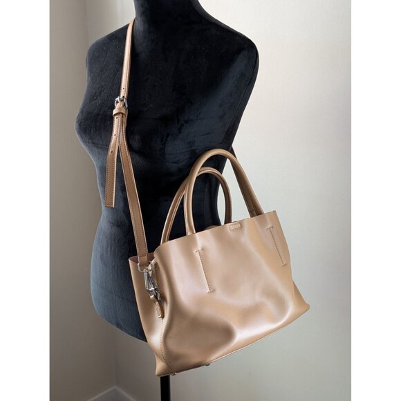Colab Tan Leather Crossbody Tote Bag With Detachable Strap & Zipper Closure - Picture 2 of 15